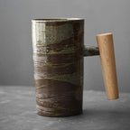 Coffee Mug | Textured Stoneware & Natural Wood Handle | 220 ml