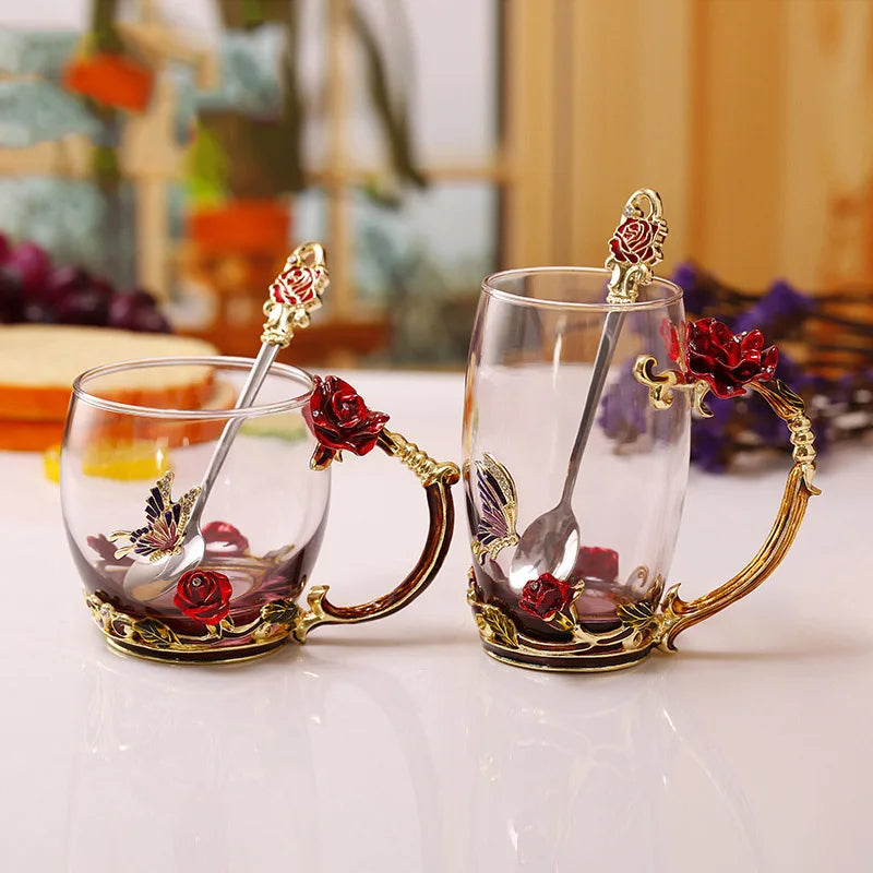 Coffee & Tea Mug Set | Transparent & Heat-Resistant | Set of 2 With Spoons & Coasters