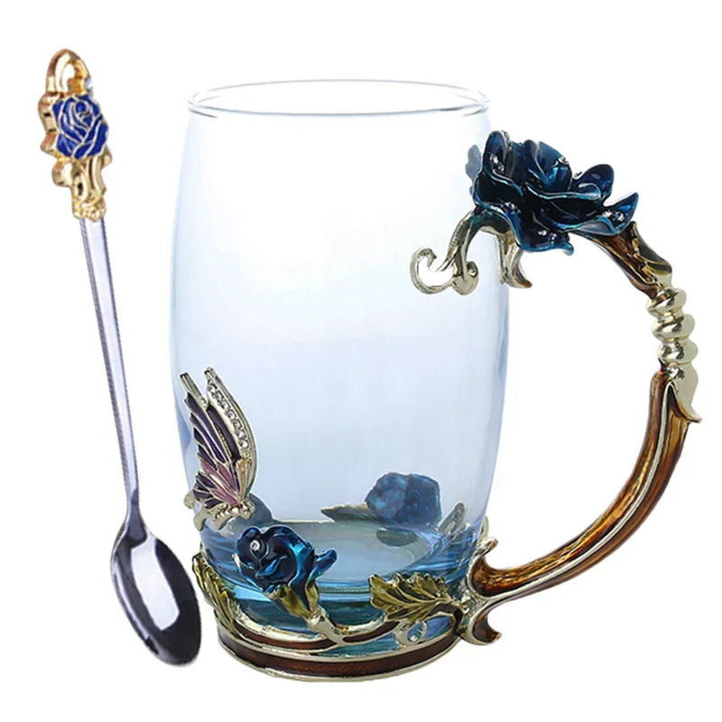 Coffee & Tea Mug Set | Transparent & Heat-Resistant | Set of 2 With Spoons & Coasters