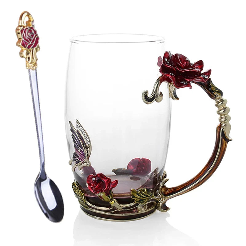 Coffee & Tea Mug Set | Transparent & Heat-Resistant | Set of 2 With Spoons & Coasters