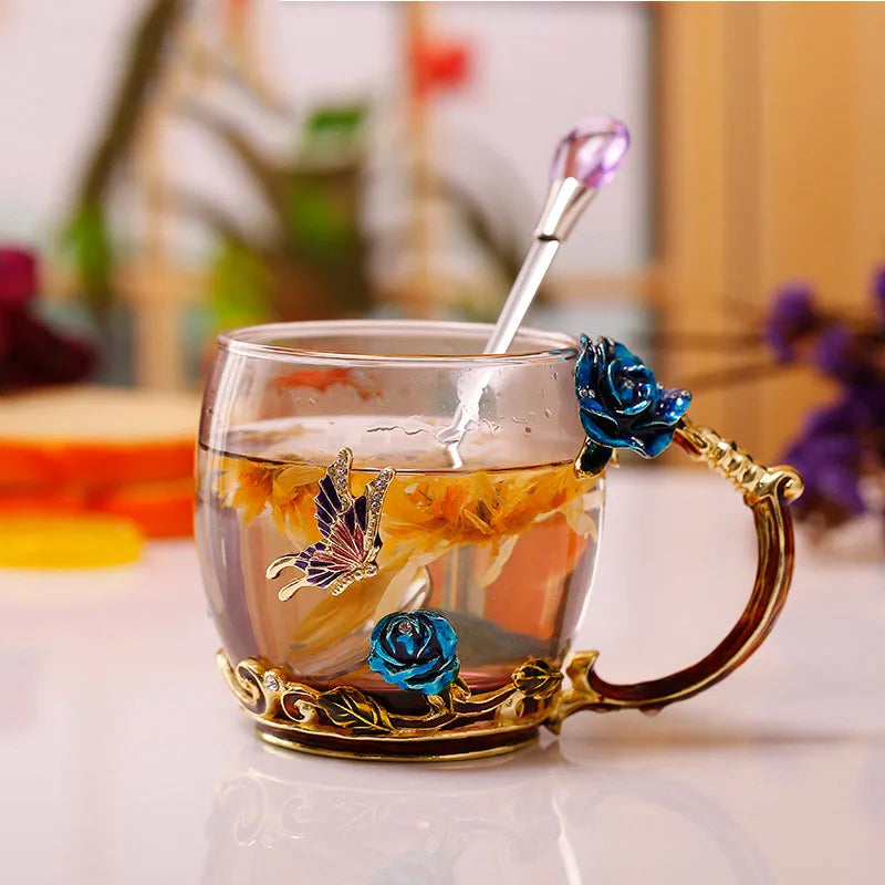 Coffee & Tea Mug Set | Transparent & Heat-Resistant | Set of 2 With Spoons & Coasters