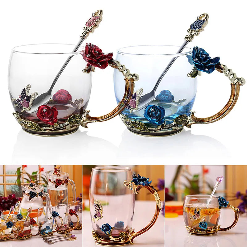Coffee & Tea Mug Set | Transparent & Heat-Resistant | Set of 2 With Spoons & Coasters
