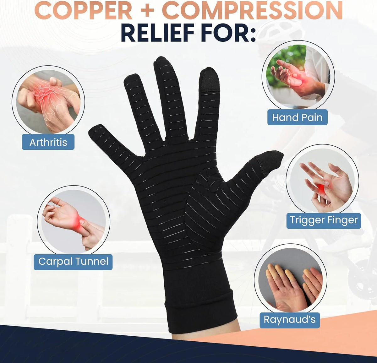 Compression Gloves | Copper-Infused Open-Finger & Non-Slip Palm
