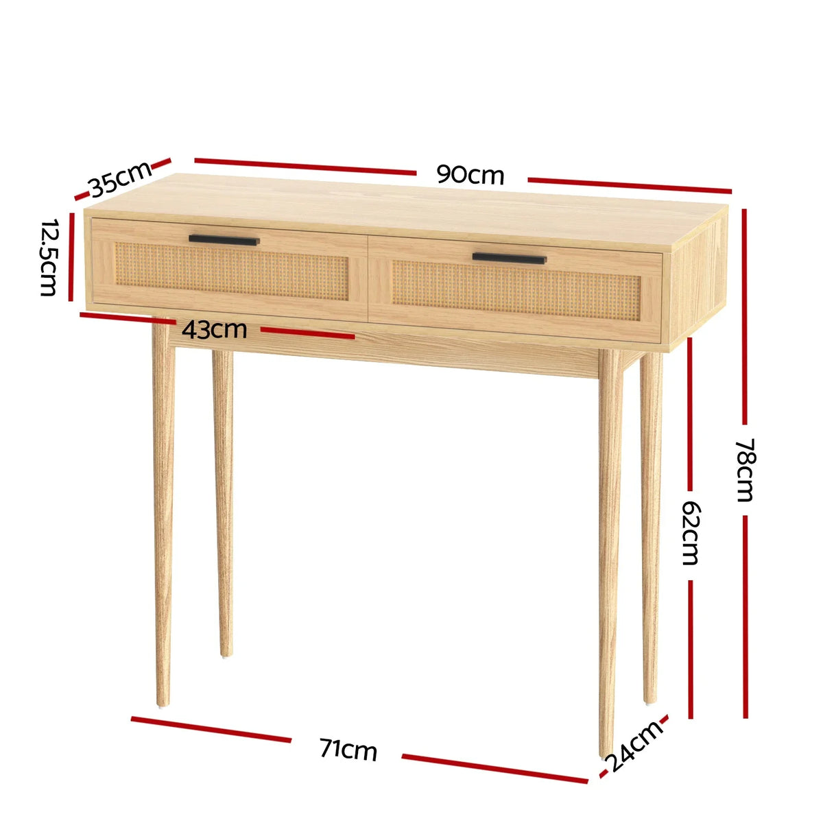 Console Table | Genuine Rattan Drawers & Solid Eucalyptus Legs