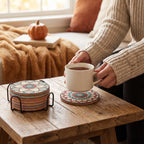 Cork Coasters | Colorful Mandala & Non-Slip | Set of 8 With Metal Holder