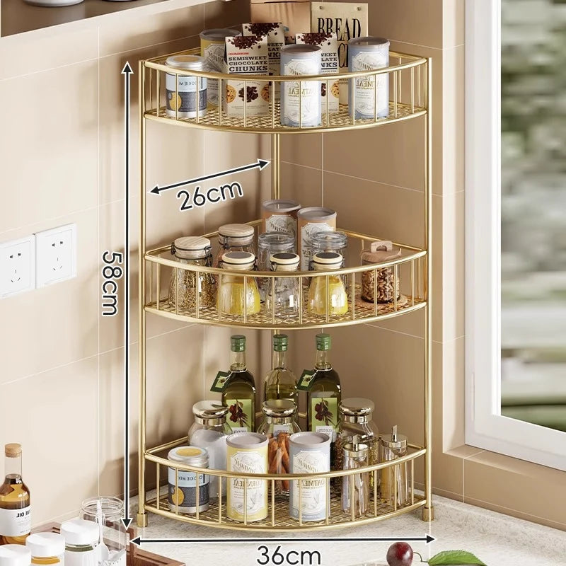 Corner Storage Rack | Three-Tier Mesh Shelves & Raised Rails