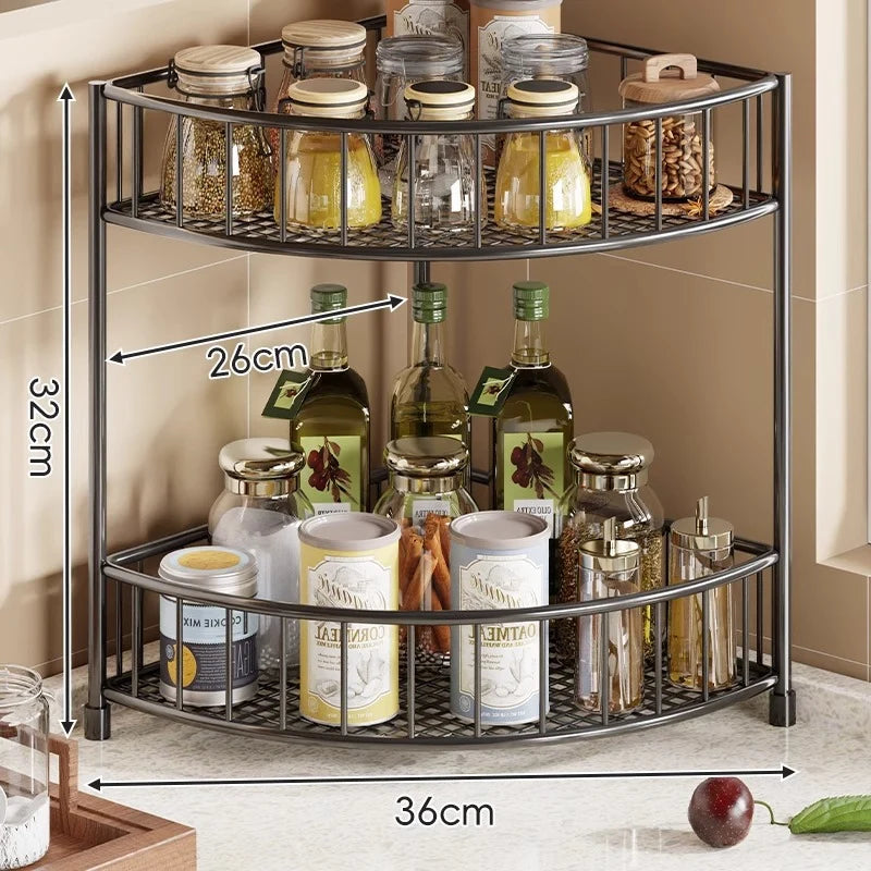 Corner Storage Rack | Three-Tier Mesh Shelves & Raised Rails