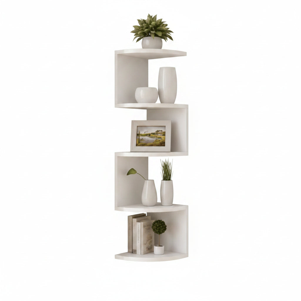 Corner Wall Shelf | Space-Saving Multi-Tier Lacquered MDF | 86 x 20 x 20 cm