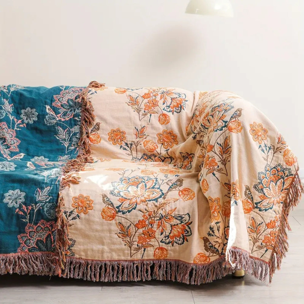 Throw Blanket | Boho Woven Cotton | 201 x 231 cm