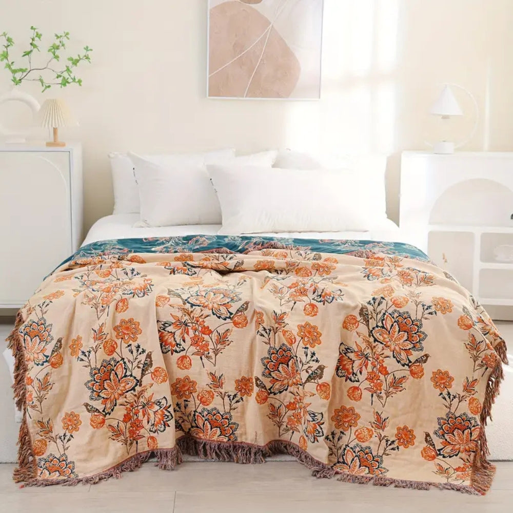 Throw Blanket | Boho Woven Cotton | 201 x 231 cm