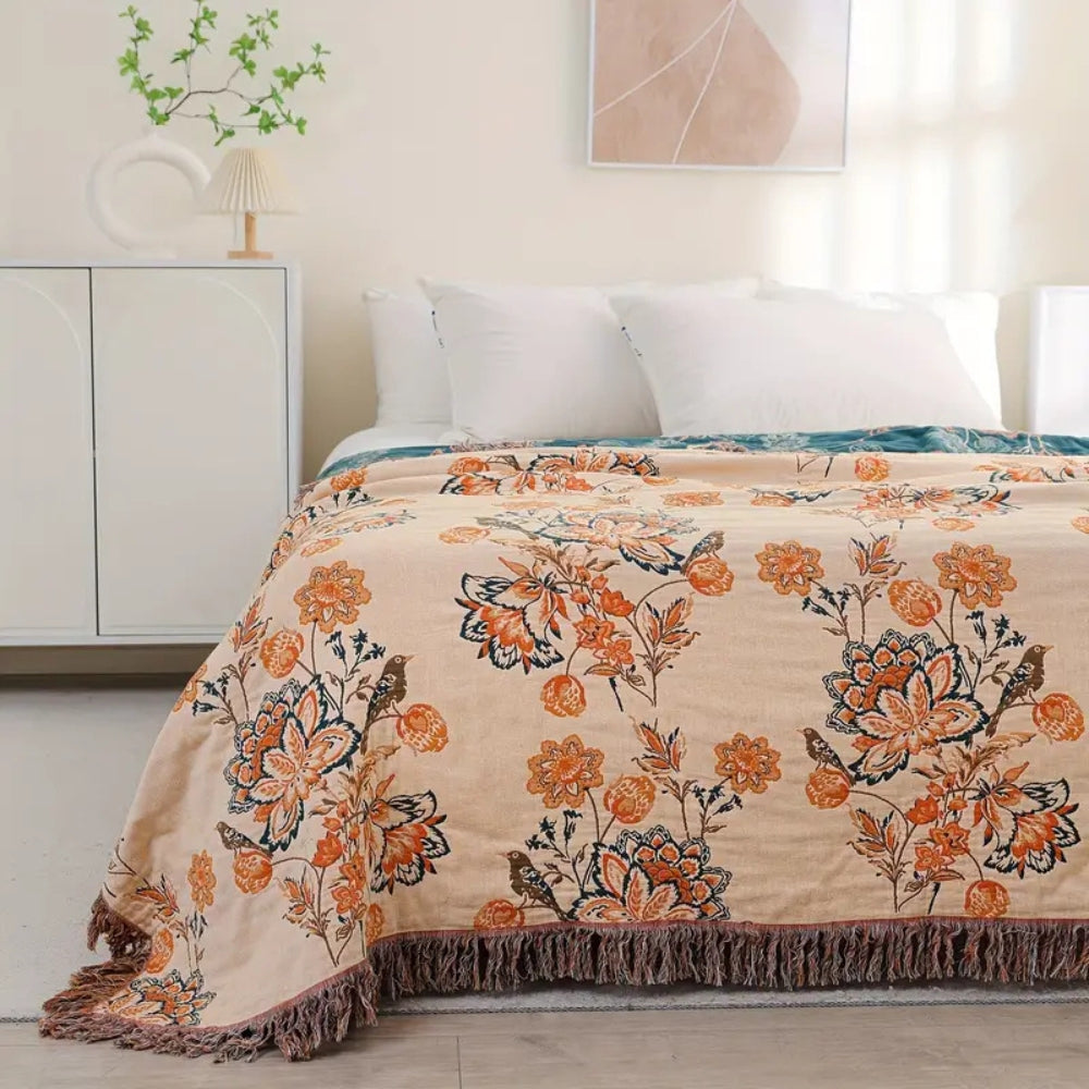 Throw Blanket | Boho Woven Cotton | 201 x 231 cm