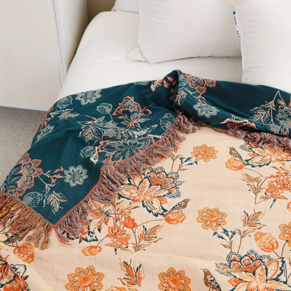 Throw Blanket | Boho Woven Cotton | 201 x 231 cm