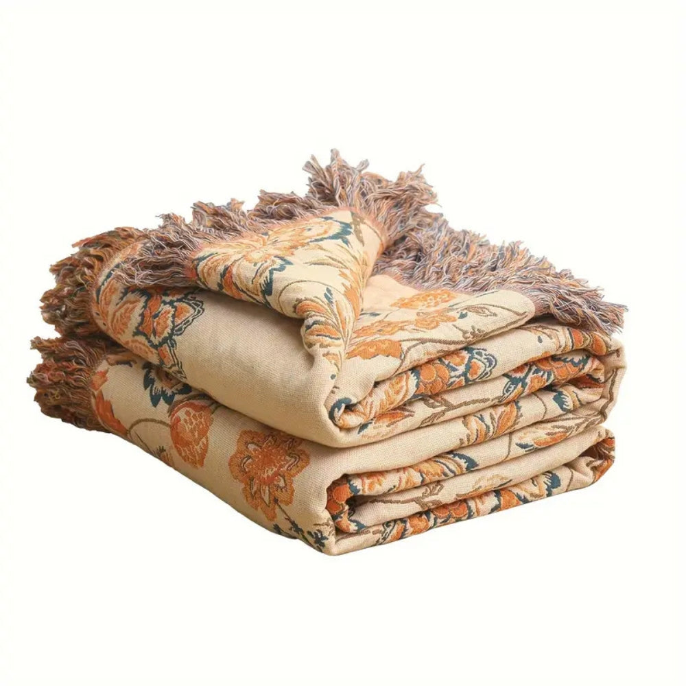 Throw Blanket | Boho Woven Cotton | 201 x 231 cm
