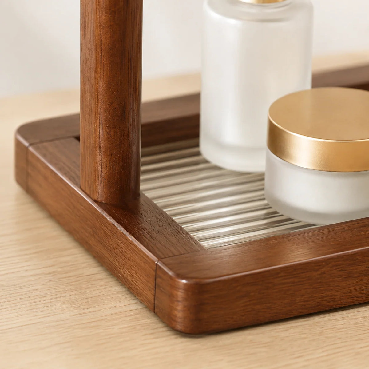 Countertop Shelf | Two-Tier Bamboo Organizer | Raised-Lip Trays