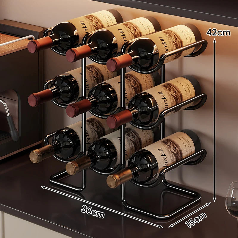 Countertop Wine Rack | Powder-Coated Metal & Stacked Horizontal | Holds 6 Bottles