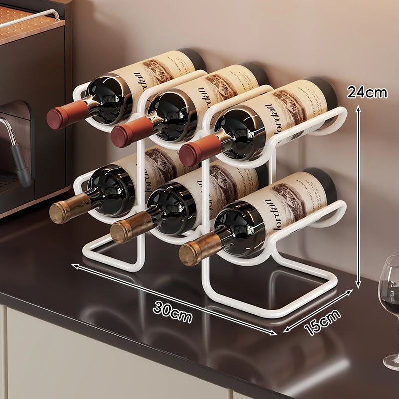 Countertop Wine Rack | Powder-Coated Metal & Stacked Horizontal | Holds 6 Bottles