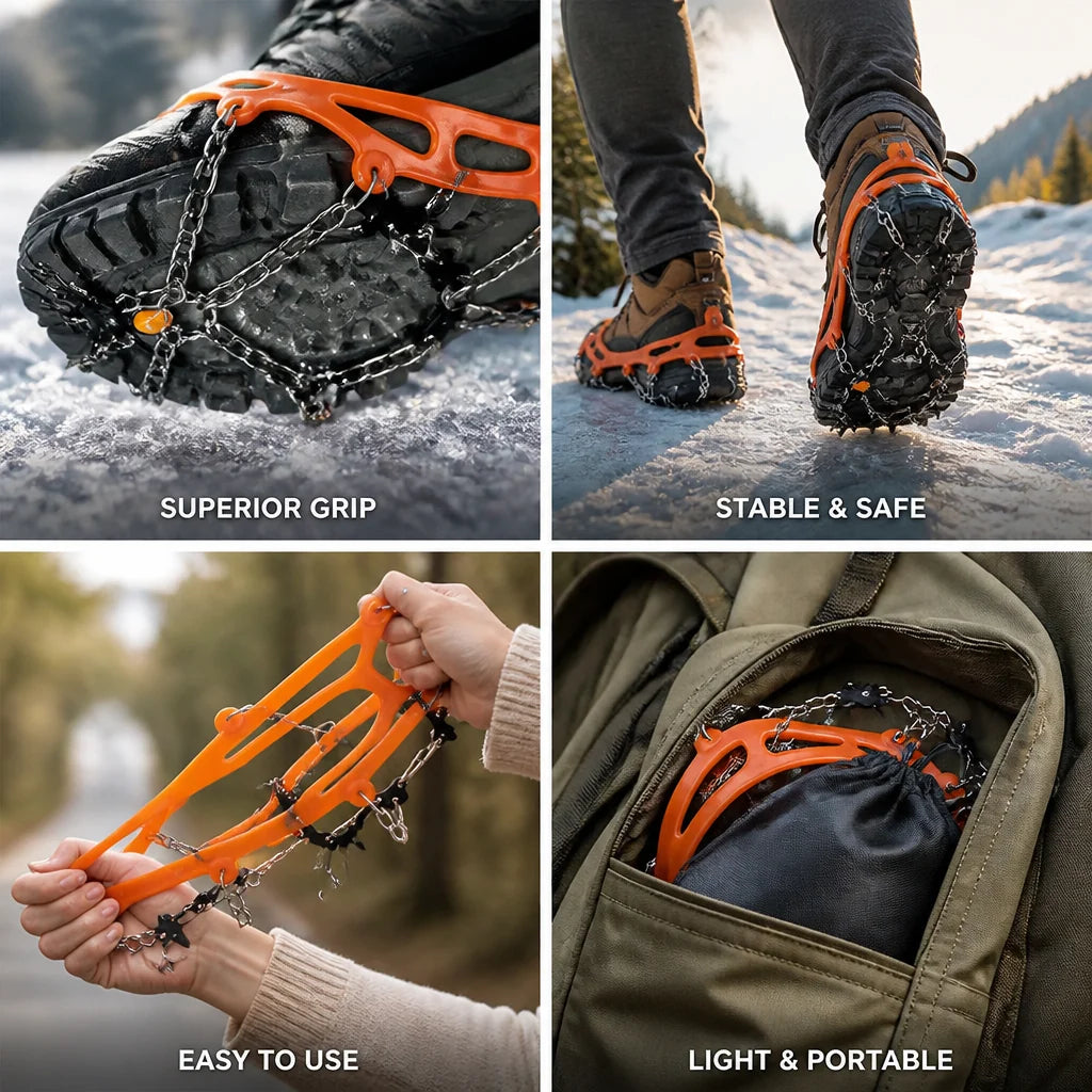 Crampons | TPR Rubber & Stainless Steel Spikes | Fits Shoe Sizes 35-44