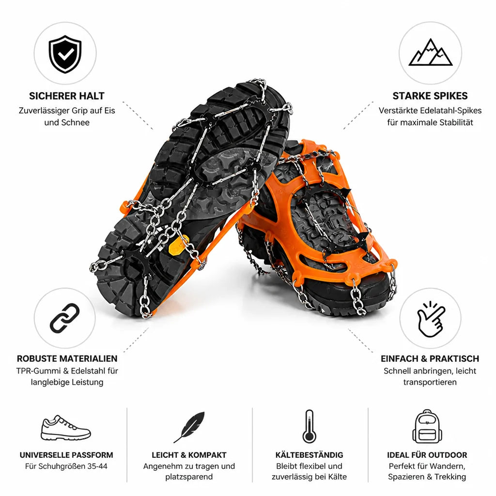 Crampons | TPR Rubber & Stainless Steel Spikes | Fits Shoe Sizes 35-44