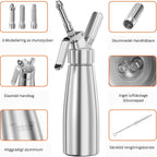 Cream Whipper | Aluminum & 3 Decorating Nozzles | 500 ml
