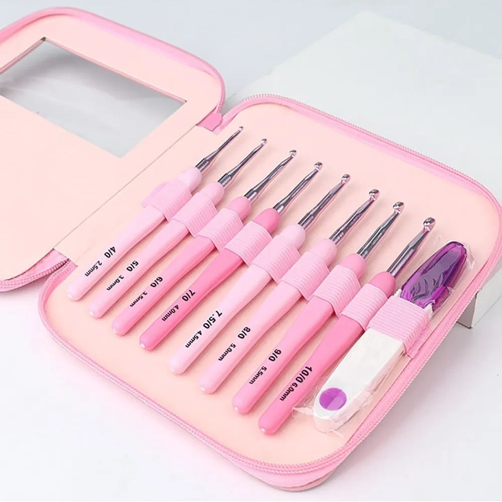 Crochet Hook Set | Ergonomic Soft-Grip Aluminum Hooks | 9-Piece With Scissors & EVA Case