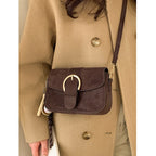 Crossbody Bag | Soft Suede & Circular Buckle | Adjustable Strap