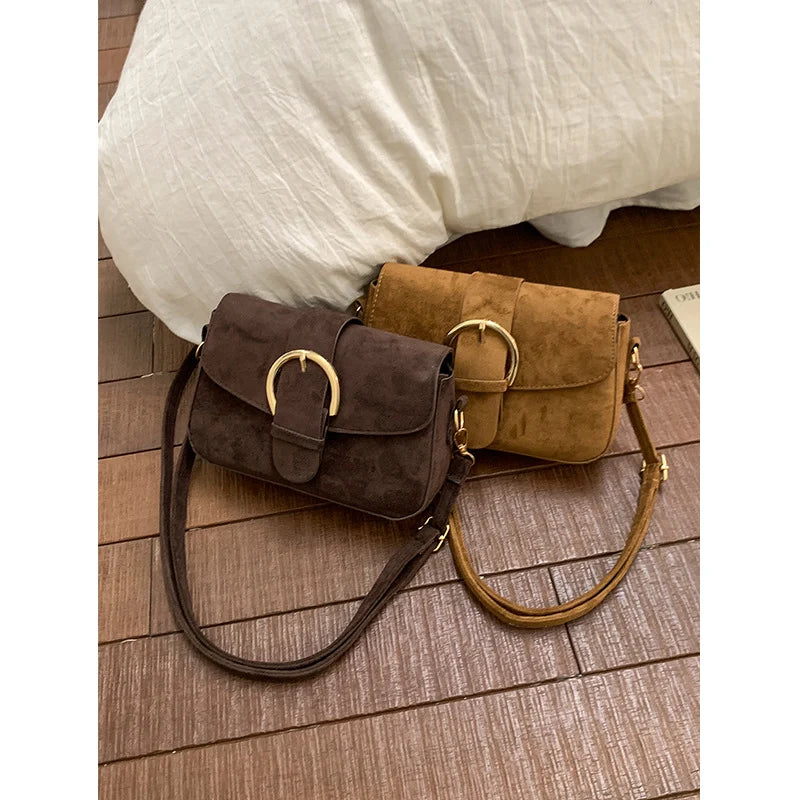 Crossbody Bag | Soft Suede & Circular Buckle | Adjustable Strap