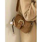 Crossbody Bag | Soft Suede & Circular Buckle | Adjustable Strap
