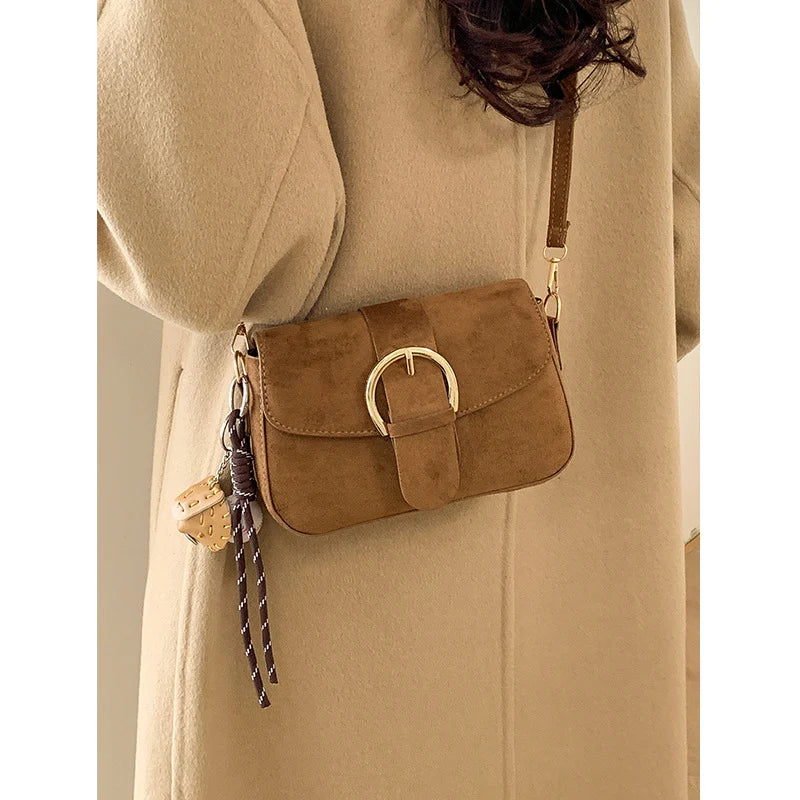 Crossbody Bag | Soft Suede & Circular Buckle | Adjustable Strap