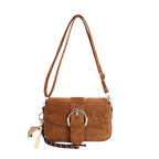 Crossbody Bag | Soft Suede & Circular Buckle | Adjustable Strap