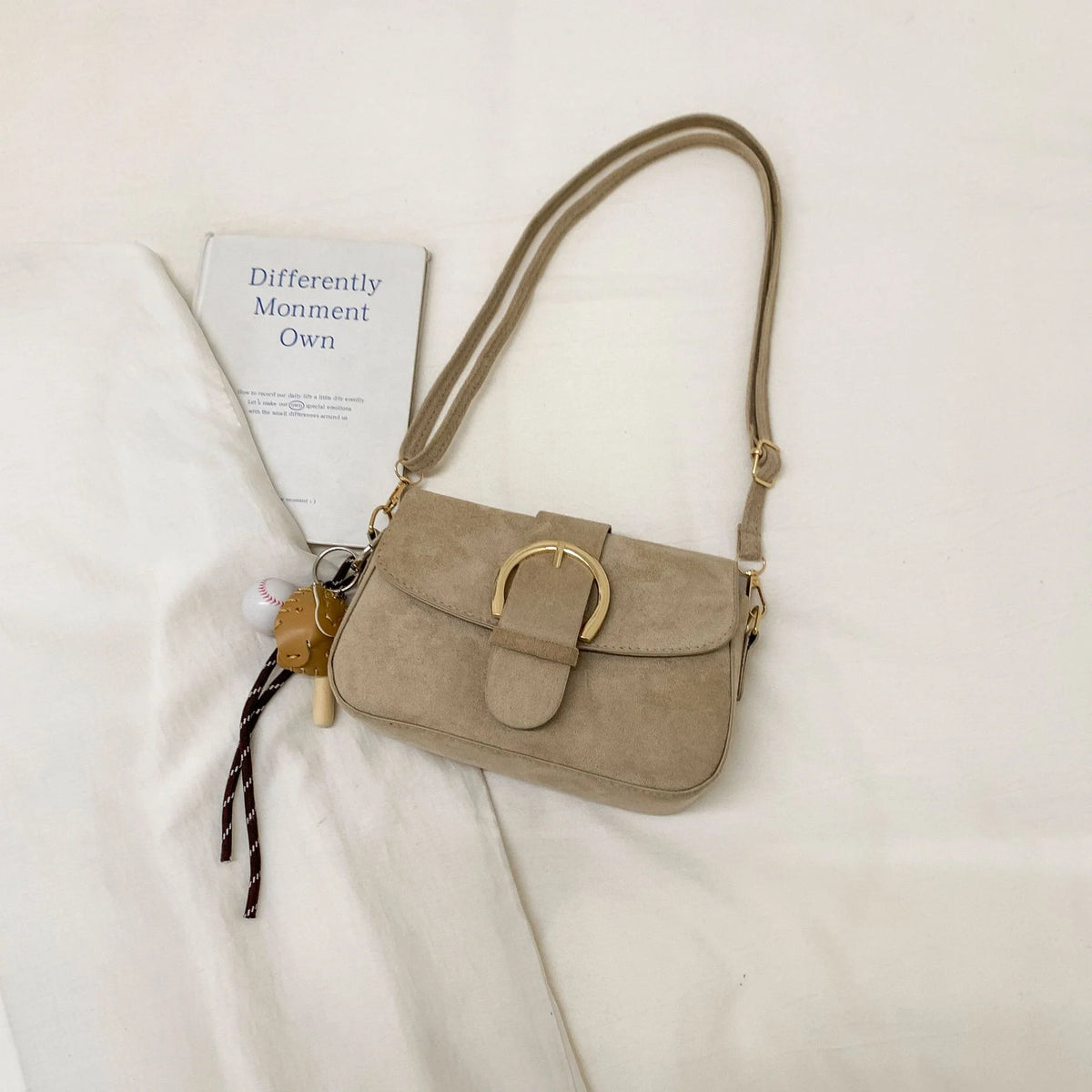 Crossbody Bag | Soft Suede & Circular Buckle | Adjustable Strap