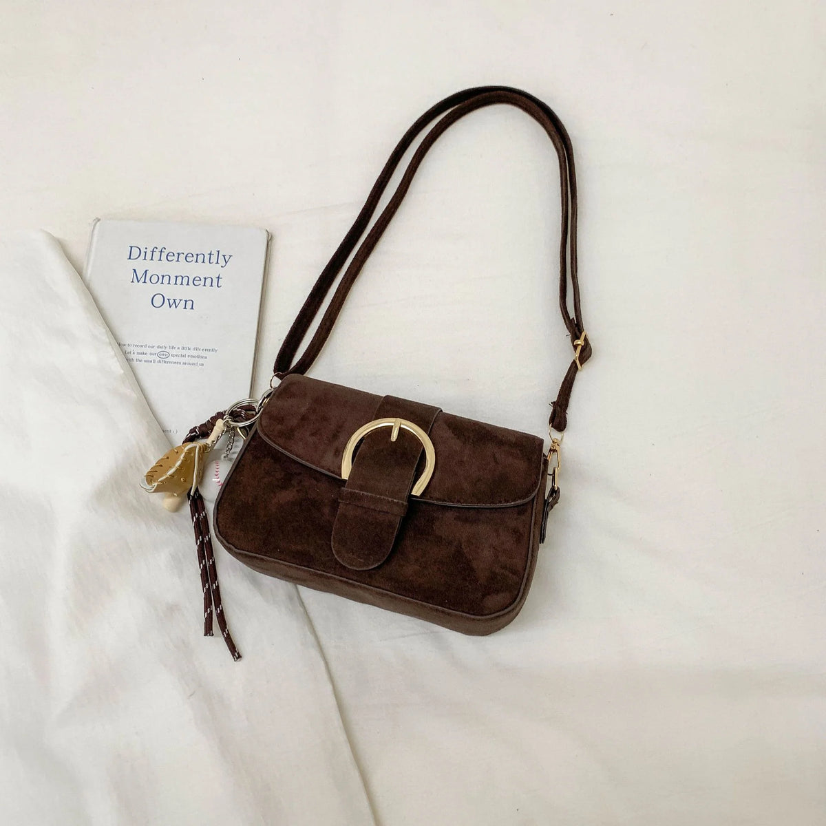 Crossbody Bag | Soft Suede & Circular Buckle | Adjustable Strap