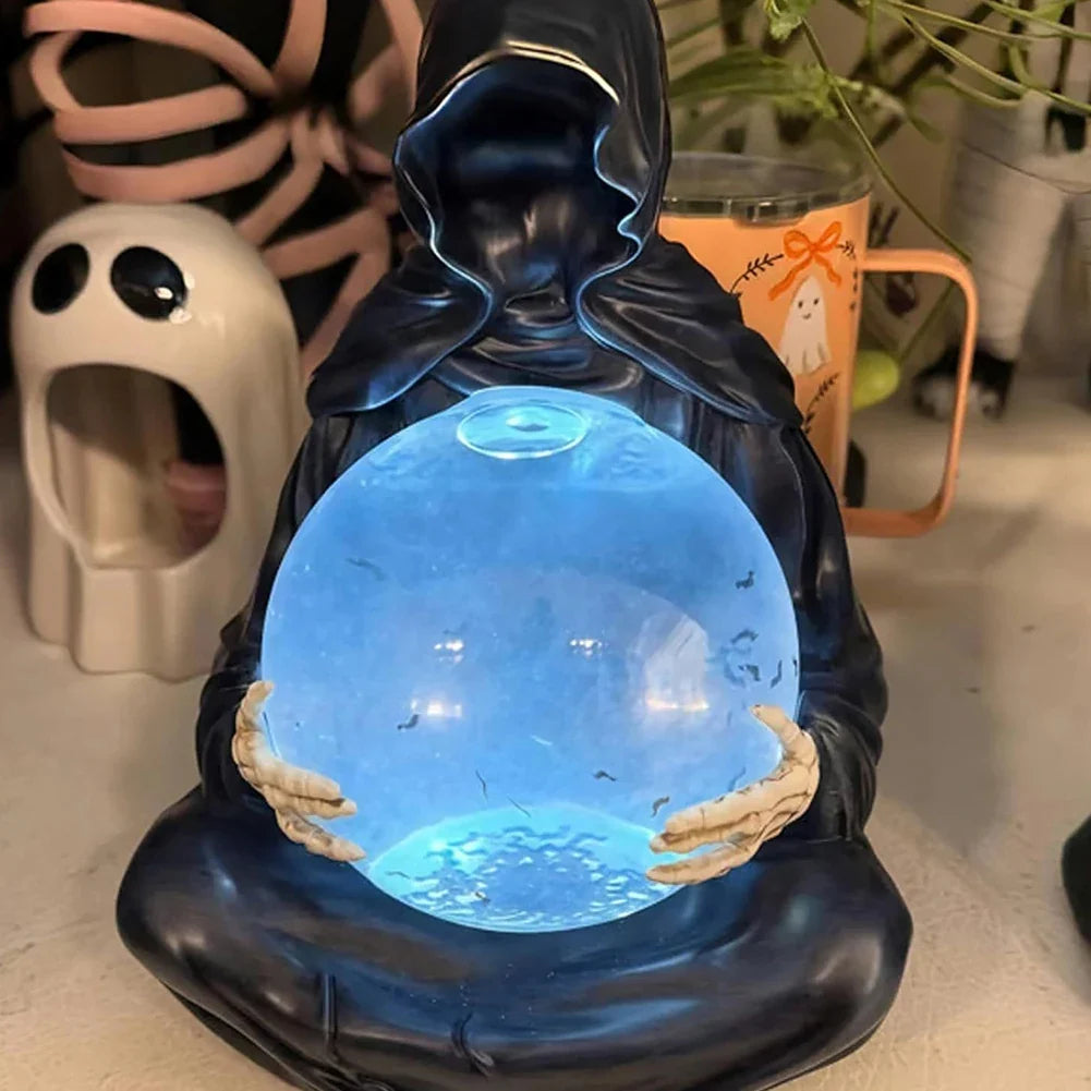 Crystal Ball Decoration | Grim Reaper LED-Lit Swirling Bats & USB-Powered