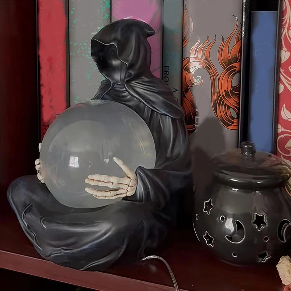 Crystal Ball Decoration | Grim Reaper LED-Lit Swirling Bats & USB-Powered