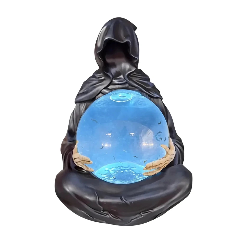 Crystal Ball Decoration | Grim Reaper LED-Lit Swirling Bats & USB-Powered