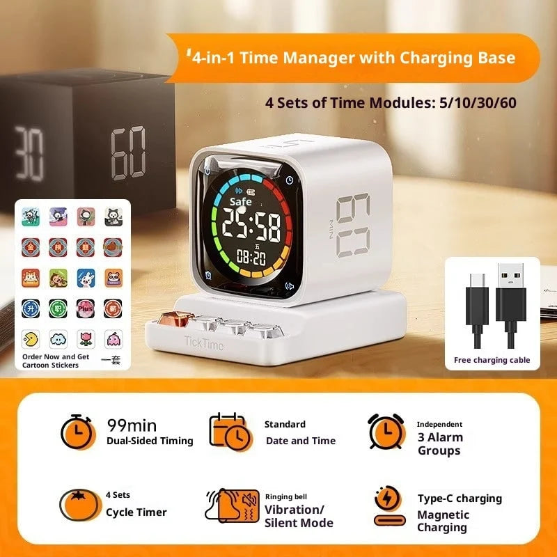 Cube Timer | Gravity-Flip & Seconds Display | USB-C Charging
