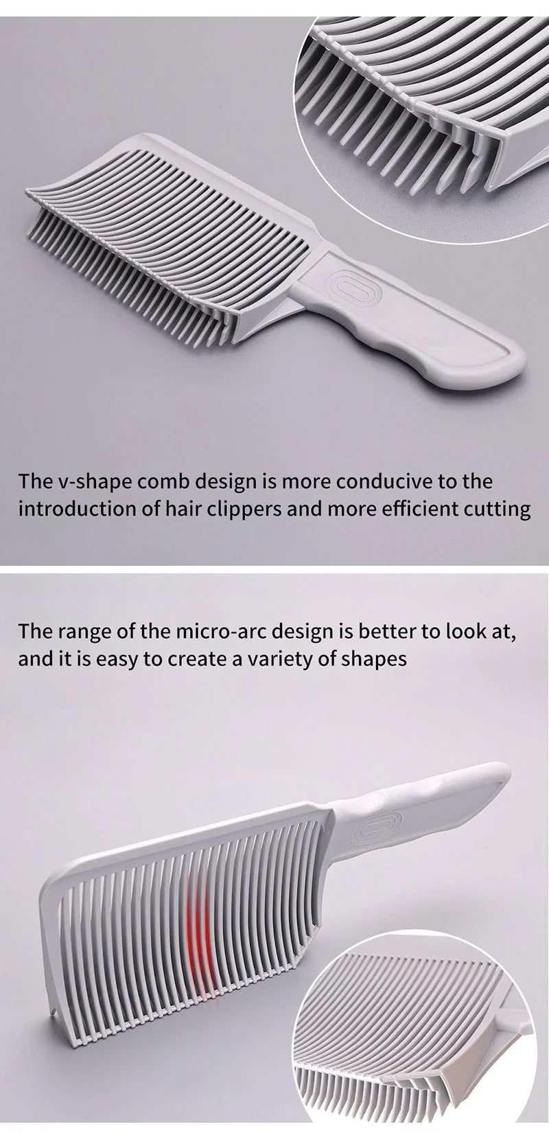 Curved Fade Comb | Heat-Resistant & Antistatic Ergonomic Teeth | With Bonus White Comb