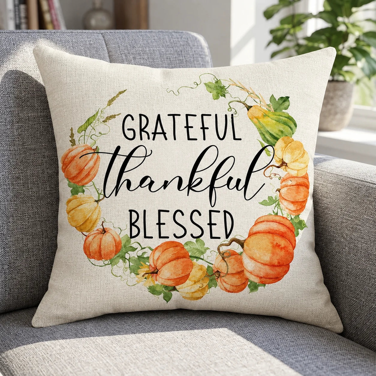 Cushion Cover | Pumpkin-Print Cotton & Machine-Washable | 45 x 45 cm