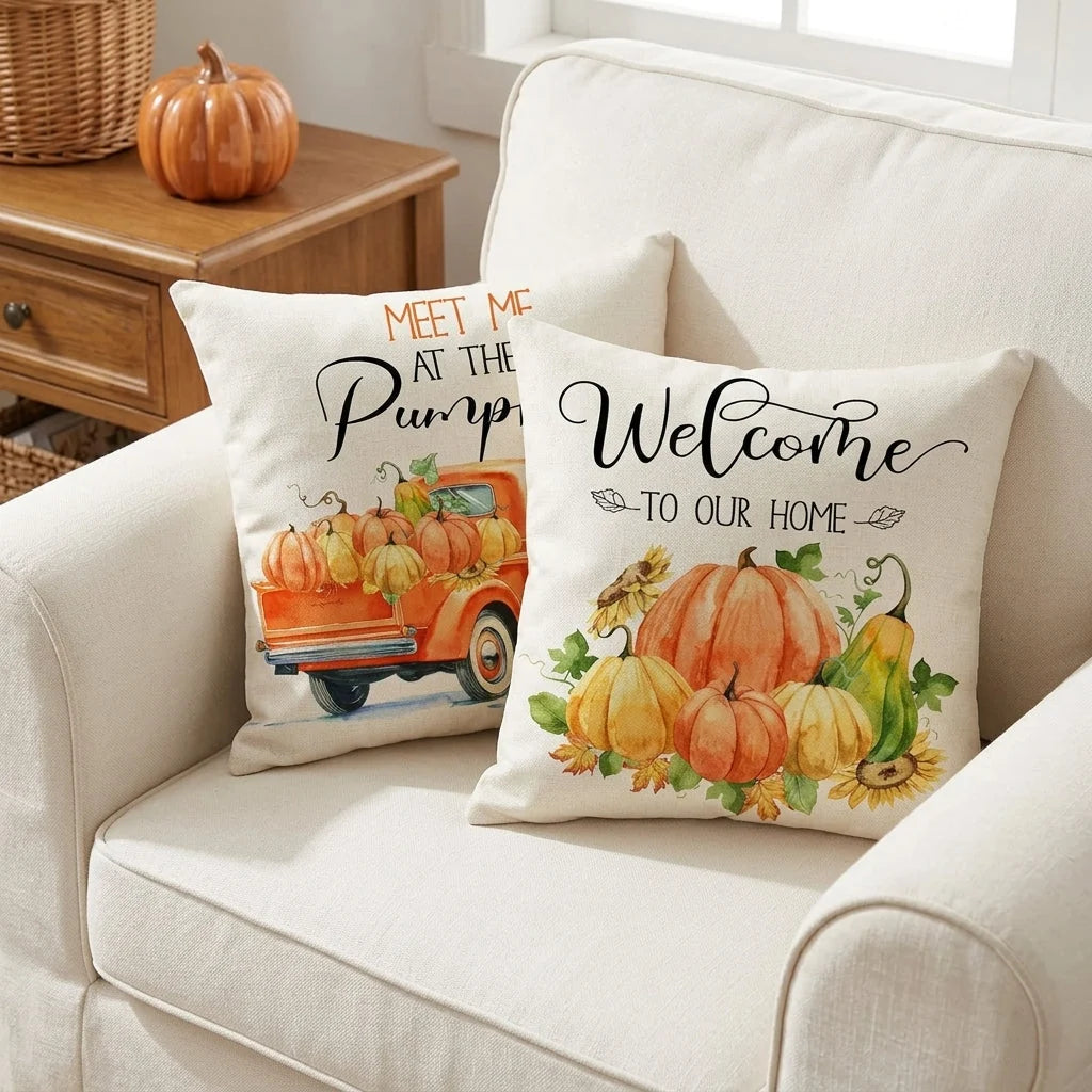Cushion Cover | Pumpkin-Print Cotton & Machine-Washable | 45 x 45 cm