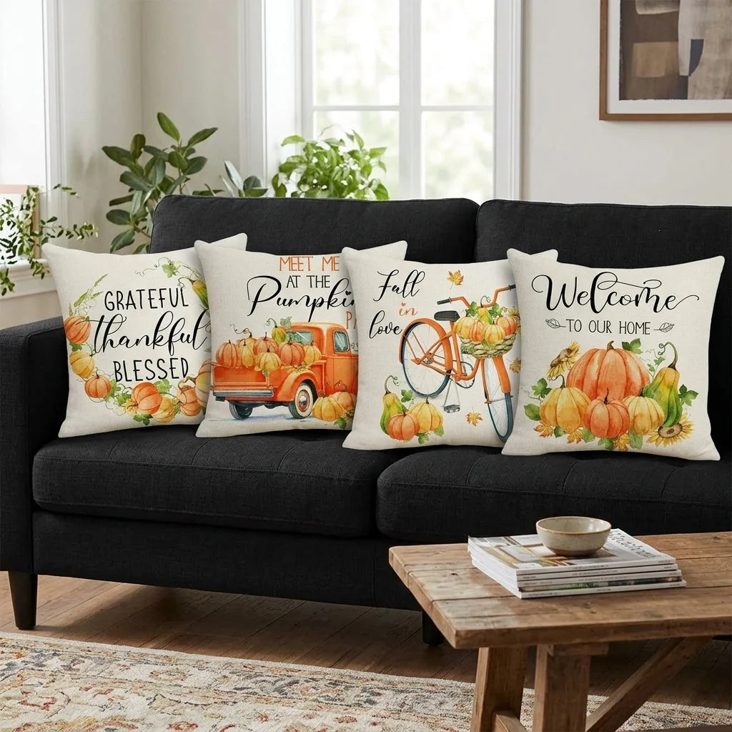 Cushion Cover | Pumpkin-Print Cotton & Machine-Washable | 45 x 45 cm