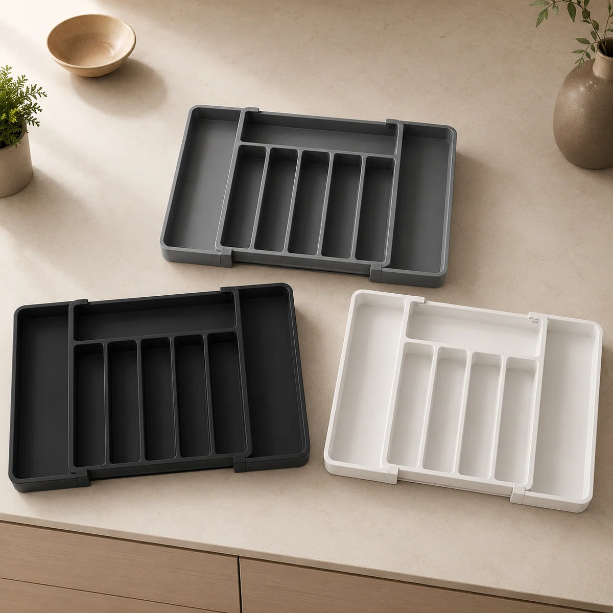 Cutlery Drawer Organizer | Expandable & Divided Compartments | Non-Slip Base