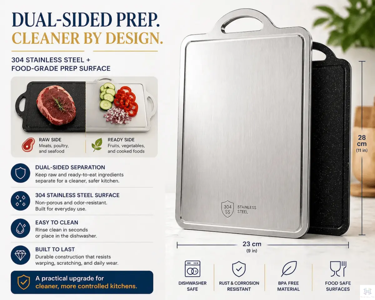 Cutting Board | Dual-Sided Stainless Steel & Textured Surfaces