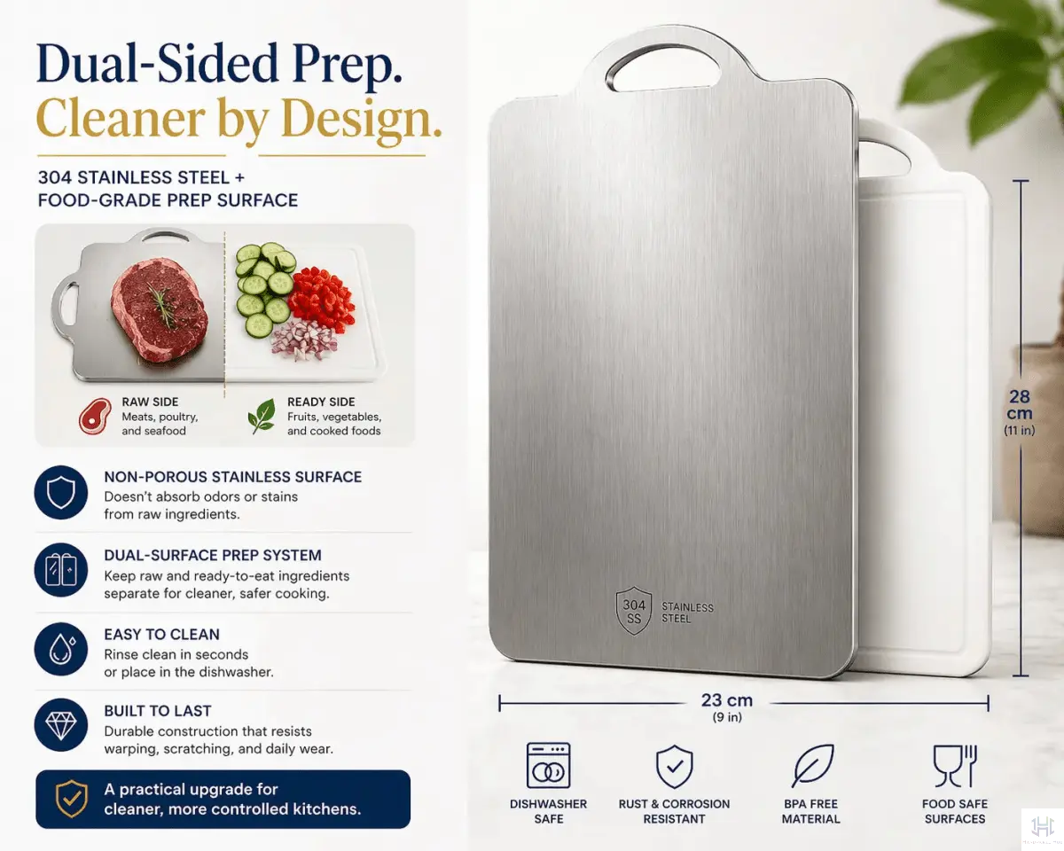Cutting Board | Dual-Sided Stainless Steel & Textured Surfaces