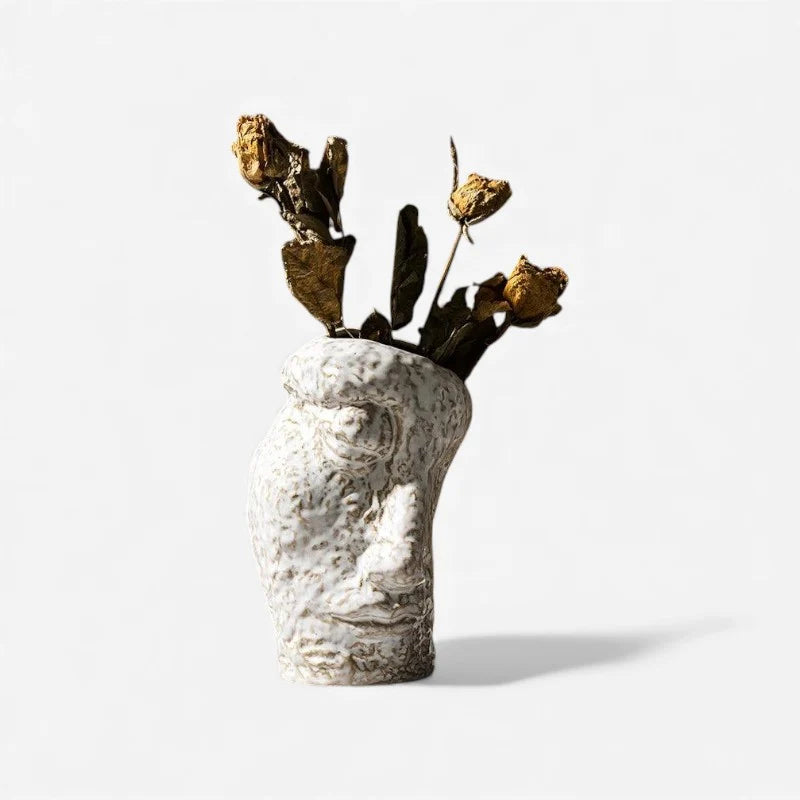 Decorative Flower Vase | Face-Inspired White Ceramic | Desk & Shelf Accent