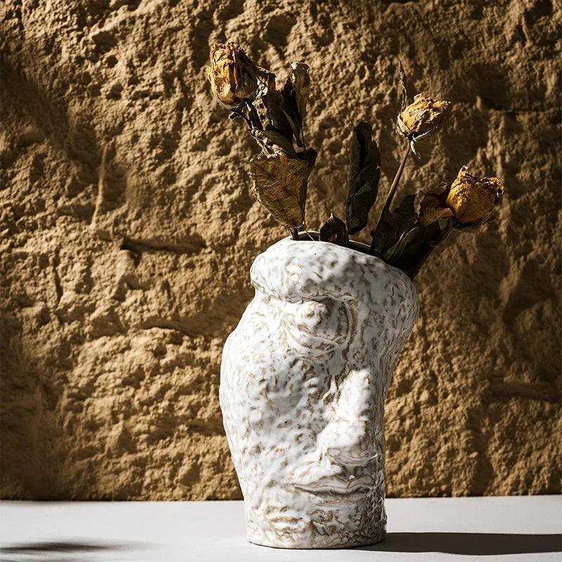 Decorative Flower Vase | Face-Inspired White Ceramic | Desk & Shelf Accent