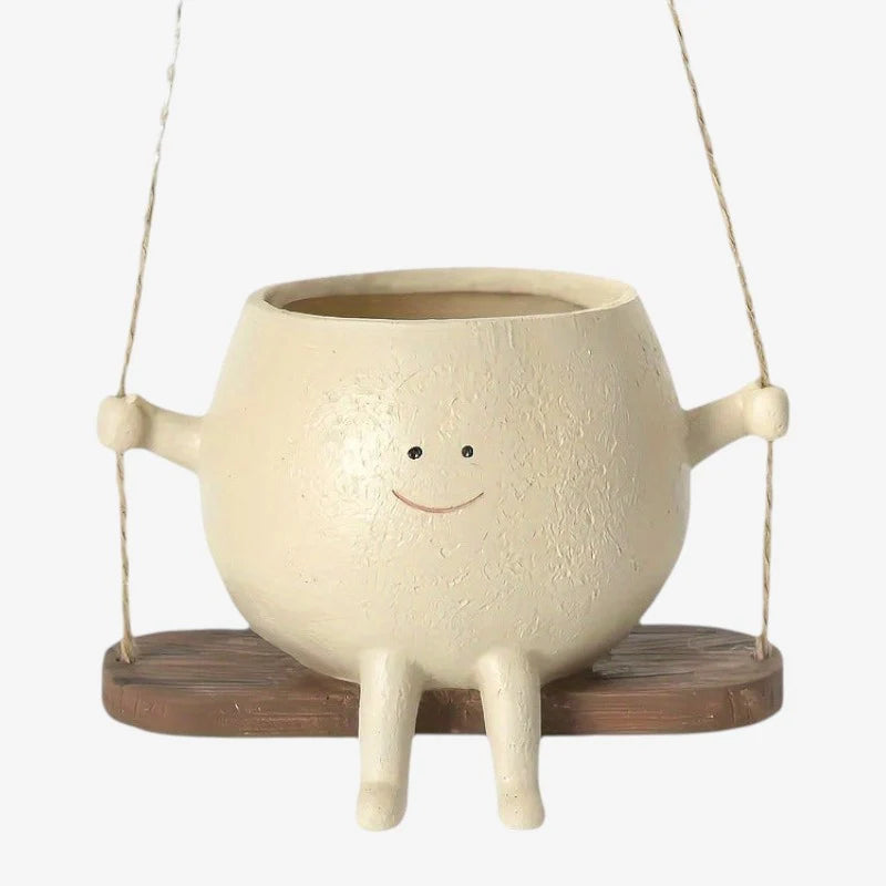 Decorative Plant Pot | Smiley Face & Resin | Compact Tabletop