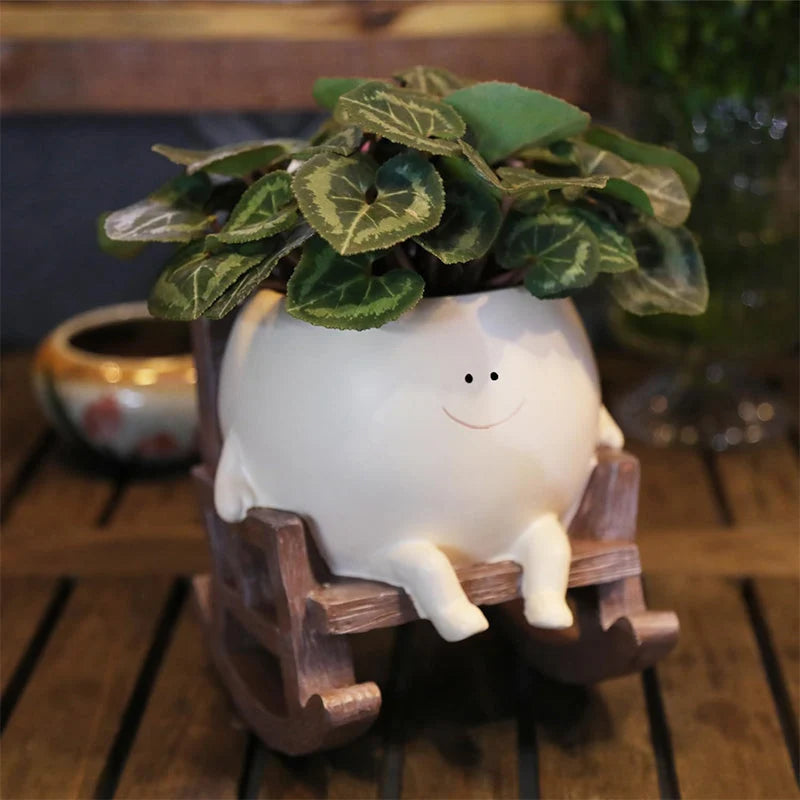 Decorative Plant Pot | Smiley Face & Resin | Compact Tabletop