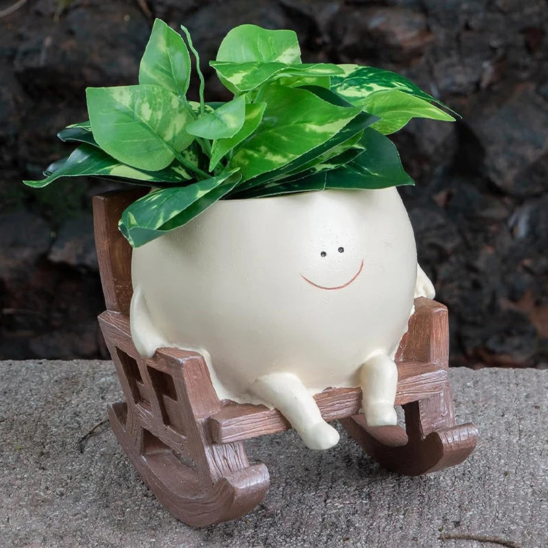 Decorative Plant Pot | Smiley Face & Resin | Compact Tabletop