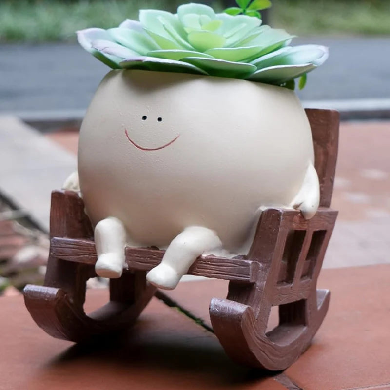 Decorative Plant Pot | Smiley Face & Resin | Compact Tabletop