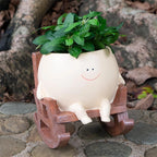 Decorative Plant Pot | Smiley Face & Resin | Compact Tabletop