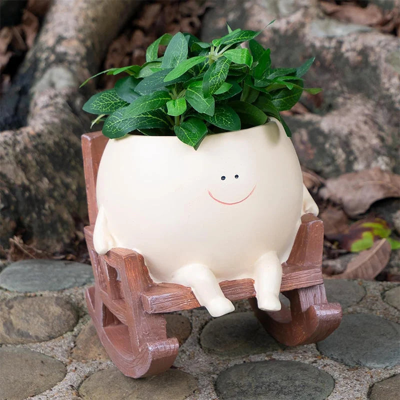Decorative Plant Pot | Smiley Face & Resin | Compact Tabletop